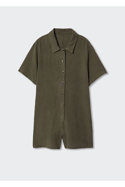 MANGO Woman Dámský tmavý khaki overal