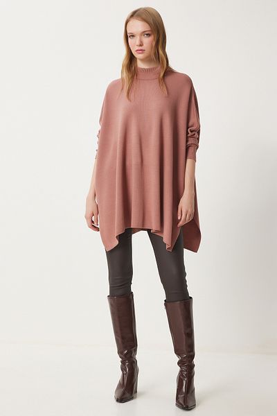 Happiness İstanbul Dámská mikina Dusty Rose Side Side Oversize pončo YY00005