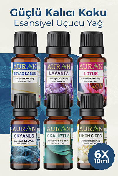 AURAN Fresh Set Saf Esansiyel Uçucu Yağ Buhurdanlık Yağı Difüzör Esansı Aromaterapi Koku Yağı 6x 10 ml