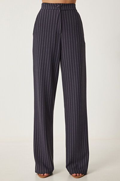 Happiness İstanbul Női antracit csíkos kényelmes szőtt nadrág TO00158