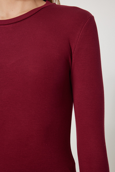 Happiness İstanbul Ecru Burgundy 2-Pack - Crew Neck Finger Snap Dámská pletená halenka Cr00440