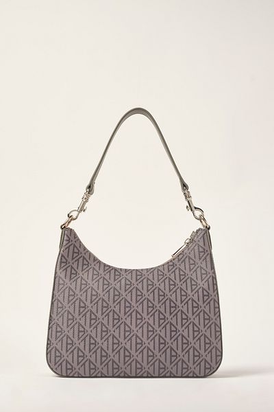Ted Baker Anthracite Oblique Monogram Moon Cut Zippered Shoulder Bag 240416