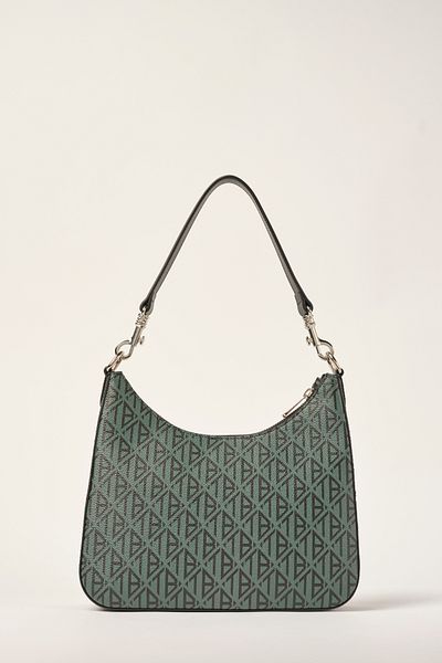 Ted Baker Dark Green Oblique Monogram Moon Cut Zippered Shoulder Bag 240416