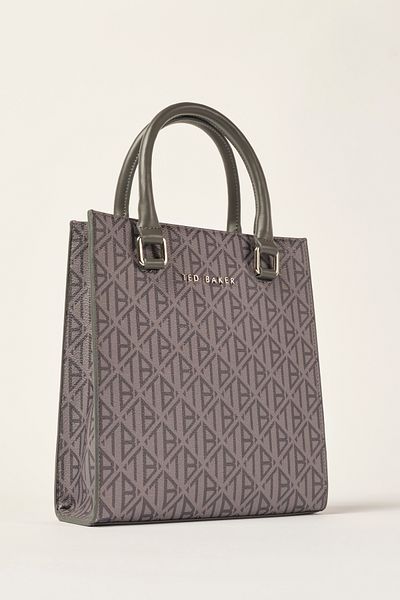 Ted Baker Anthrazitfarbene Handtasche mit Oblique-Monogramm 240414