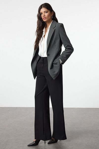 Trendyol Collection Black Wide Leg 100% Cotton Woven Trousers - Twoaw25Pl00097