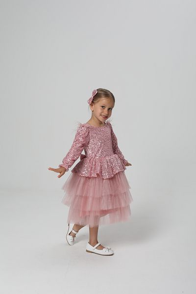 miço kids Βραδινό φόρεμα για κορίτσια με Peplum Shoulder Feather Ροζ