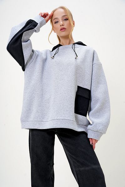Trend Alaçatı Stili Γκρι Oversize γυναικείο φούτερ με κουκούλα - ALC-X12968