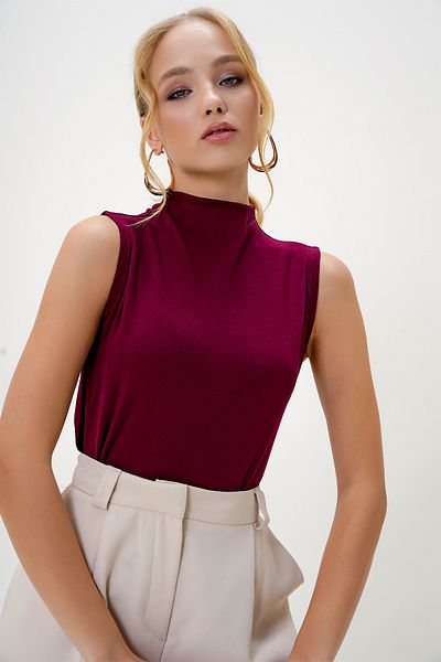 Trend Alaçatı Stili Women's Burgundy Stand Collar Two Thread Sleeveless Blouse Alc-X13038