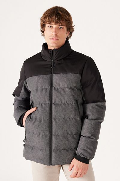 WRANGLER Ανδρικό μαύρο γκρι πουπουλένιο παλτό με κανονική εφαρμογή κανονικής κοπής