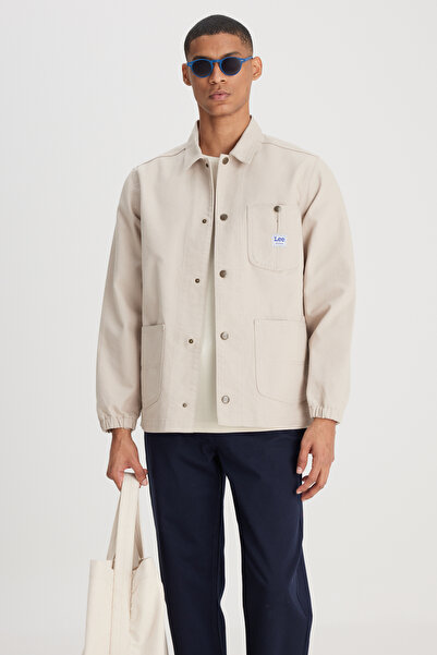 Lee Relaxed Fit Geniş Kesim %100 Pamuk Erkek Taş Rengi Workwear Tasarım Logo Jean Kot Ceket