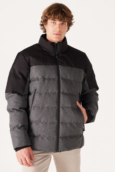 WRANGLER Ανδρικό μαύρο γκρι πουπουλένιο παλτό με κανονική εφαρμογή κανονικής κοπής