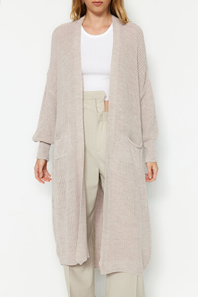 Trendyol Collection Pletený kardigan Stone Maxi Basic širokého střihu TWOAW24HI00096