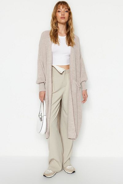 Trendyol Collection Stone Maxi Basic Strick-Cardigan TWOAW24HI00096