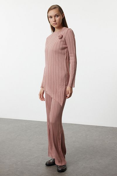 Trendyol Modest Knitwear Dried Rose Bottom-Top Set - Rose Detailed TCTAW25US00074