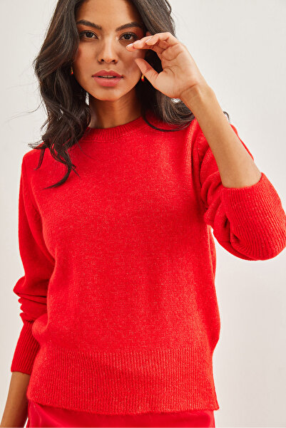 Olalook Pulover de bază tricotat cu textura moale, roșu, pentru femei, KZK- 19000845