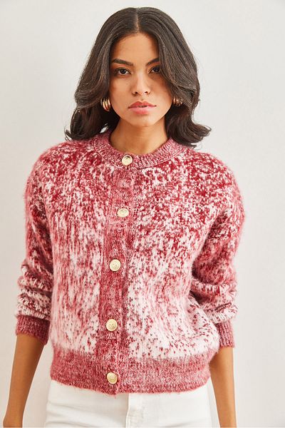 Olalook Cardigan de damă bordeaux cu textura moale gradient gros HRK- 19000274
