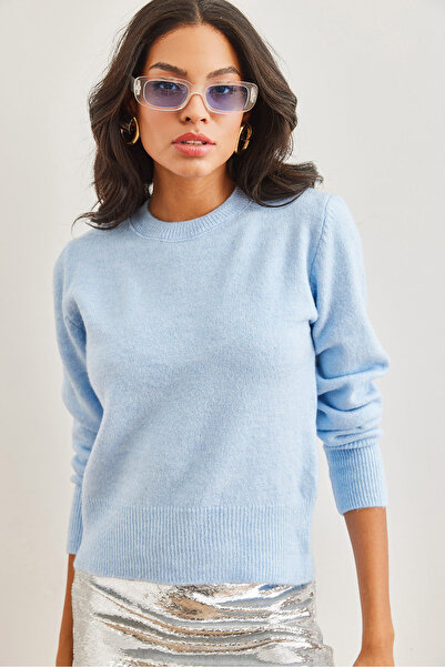 Olalook Πλεκτό πουλόβερ Baby Blue Crew Neck - Soft Textured KZK- 19000845