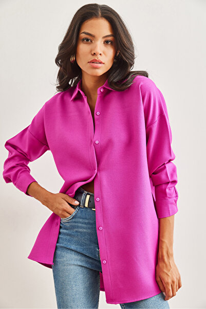 Olalook Kadın Fuşya Yün Efektli Kışlık Basic Gömlek GML-19001256