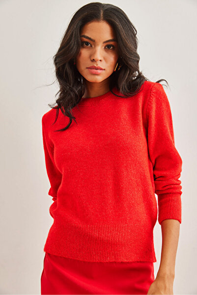 Olalook Pulover de bază tricotat cu textura moale, roșu, pentru femei, KZK- 19000845