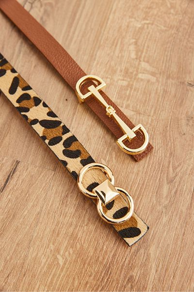 Olalook Tan Leopard 2-teiliges D-Gürtel-Set aus Kunstleder für Damen KMR- 19000150