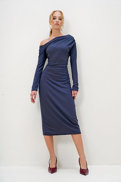 Trend Alaçatı Stili Anthracite Color Boat Neck Draped Maxi Dress - Alc-X13040