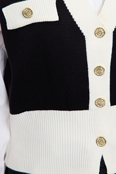 Trendyol Collection Vestă neagră, subțire, cu buzunar, cu decolteu în V, tricotată, TWOAW25YE00029