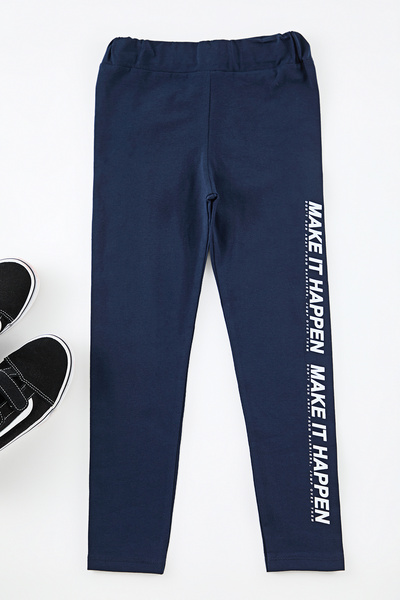 TRENDYOLKIDS Gray Melange-Navy Blue Girl's Slogan Knitted Tights Tkdaw25Ta00006