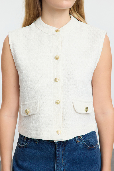 Trendyol Collection Twoaw25Ye00081 - Ecru Regular Tweed Woven Vest