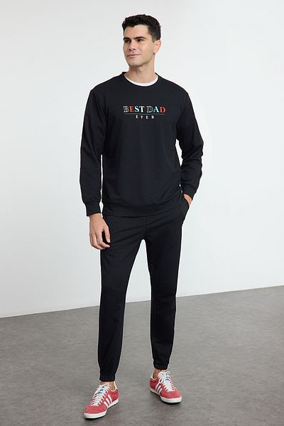 Trendyol Collection Pánská černá vyšívaná pletená pyžamová souprava TMNAW25PT00015