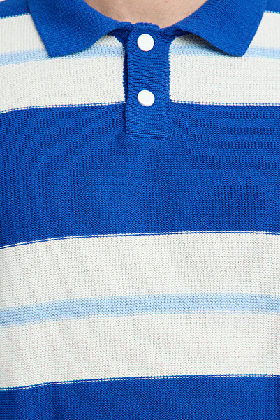 Trendyol Collection Светр Saks у смужку з коміром-поло TMNAW25KZ00076 з великим коміром TMNAW25KZ00076