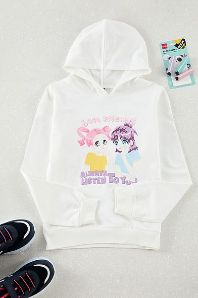 TRENDYOLKIDS Dívčí ecru pletená mikina s potiskem - Tkdaw25Sw00090