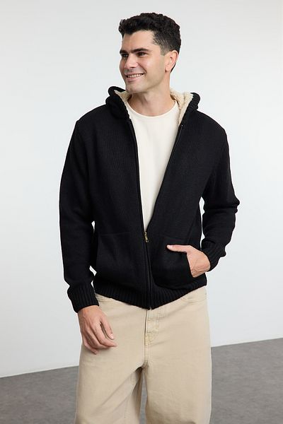 Trendyol Collection Ανδρική ζακέτα με μαύρη κουκούλα -FLRegular Tmnaw20hi0066