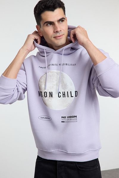 Trendyol Collection Φούτερ με φλις στάμπα λιλά με κουκούλα - TMNAW25SW00071