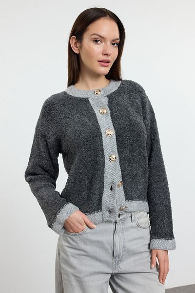 Trendyol Collection Anthracite Knitwear Cardigan - Twoaw25Hi00357 Model