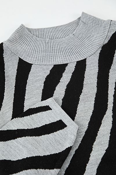 Edit by Trendyol Gray Zebra Patterned Half Turtleneck Sweater Tedaw25An00004