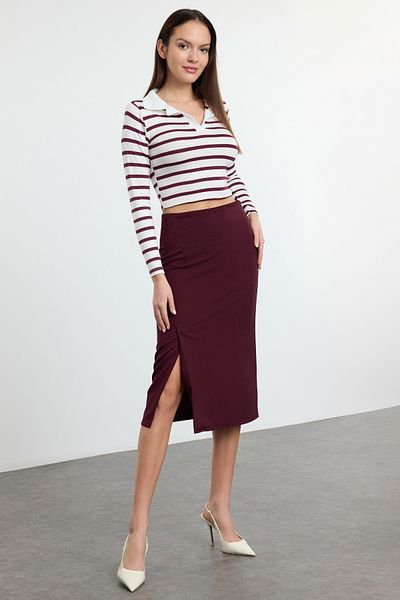 Trendyol Collection Fusta țesătă de lungime midi din țesătură Ederli cu fante maro închis TWOAW25ET00045