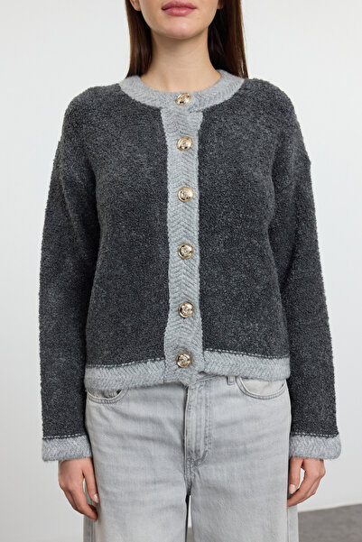 Trendyol Collection Anthracite Knitwear Cardigan - Twoaw25Hi00357 Model