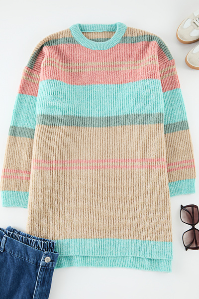 Edit by Trendyol Kamenný pruhovaný svetr s bočním rozparkem Tedaw25An00003