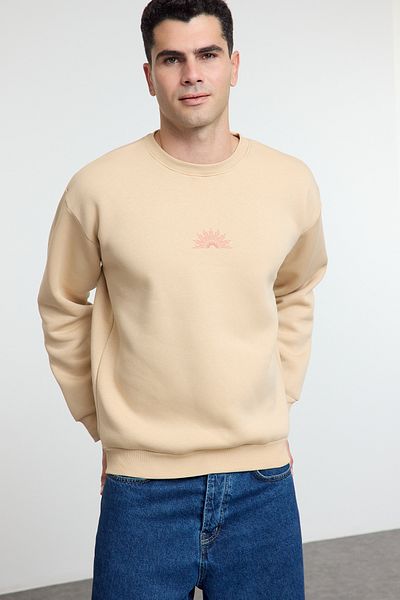 Trendyol Collection Πέτρινη υπερμεγέθη/φαρδιά κομμένη πίσω γραμματοσειρά τυπωμένη φλις εσωτερικά/ζεστή φούτερ TMNAW25SW00056