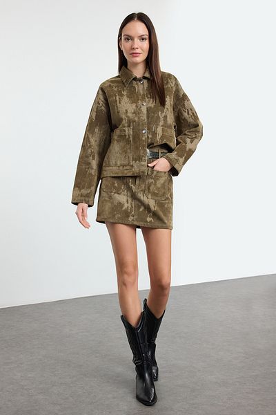 Trendyol Collection Khaki velúr megjelenés normál derekú mini farmer szoknya TWOAW25ET00101