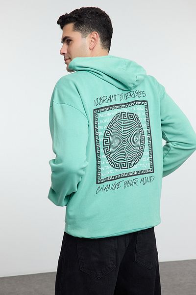 Trendyol Collection Mint Oversize/Wide Cut Text Back Potištěná mikina s vybledlým efektem bez šálu TMNAW25SW00043
