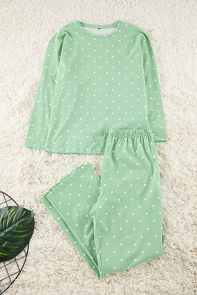 Trendyol Curve Mint Polka Dot Patterned Heart Knitted Pajamas Set - Tbbaw25Ai00065