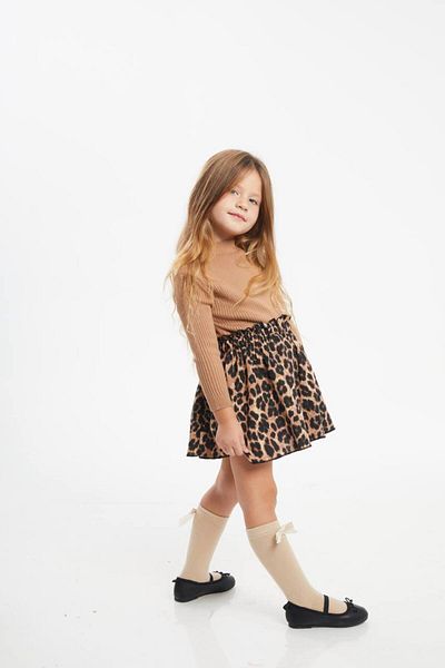 anonim Girl's Knitwear Sweater Leopard Skirt Set