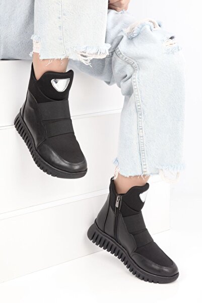 EYLÜLDEN MODA SHOES Eylülden Moda Shoes Ghete de damă elastice cu fermoar din piele neagră