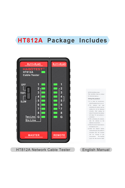 Choice جهاز اختبار كابلات الشبكة HT812A الأخضر RJ45 RJ11، يدعم 8/6/4/2P، مزود...