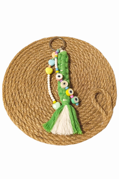 nftart.design أخضر - عين الشر والقلب مطرز - سلسلة مفاتيح مكرامية محبوكة مزدوج...