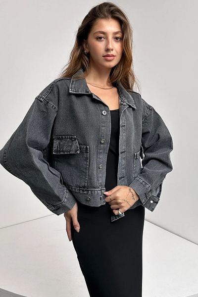 Zeliza Butik Jeans Jacket with Double Pockets and Button Detail on the Waist