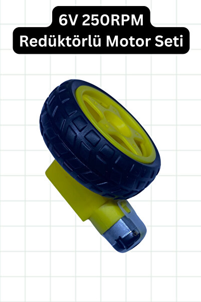 elektrik 6V 250RPM Redüktörlü DC Motor ve Teker Seti