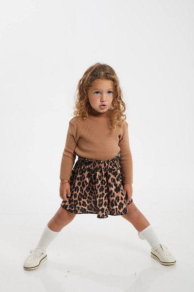 anonim Girl's Knitwear Sweater Leopard Skirt Set