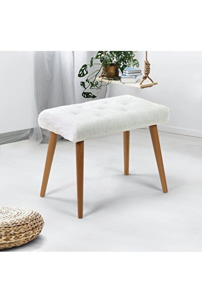BEYLERBEYİ Gürgen Retro Ahşap Ayaklı Handmade Pofidik Puf Bench Koltuk
